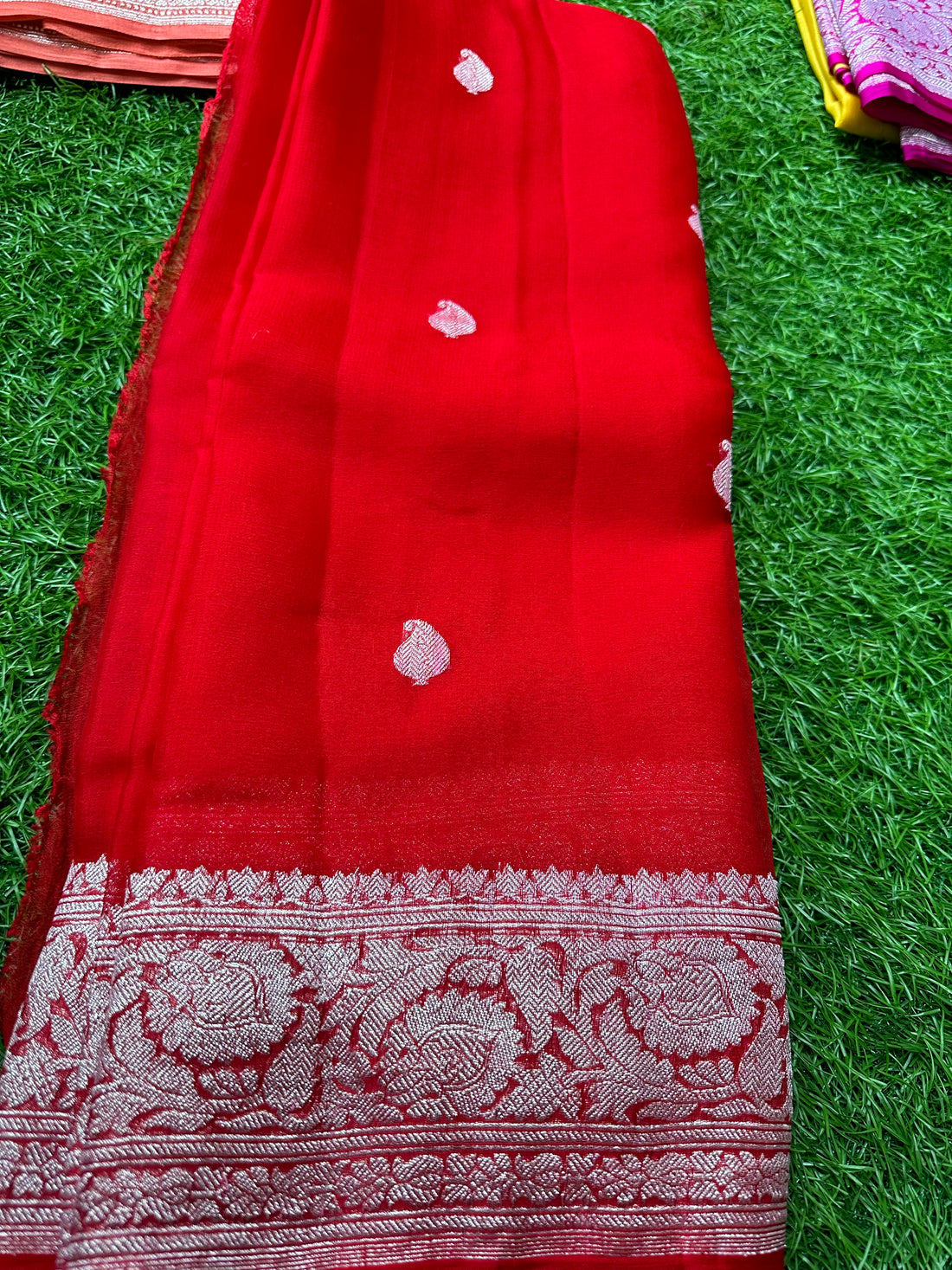 Chilly red pure chiffon sarees