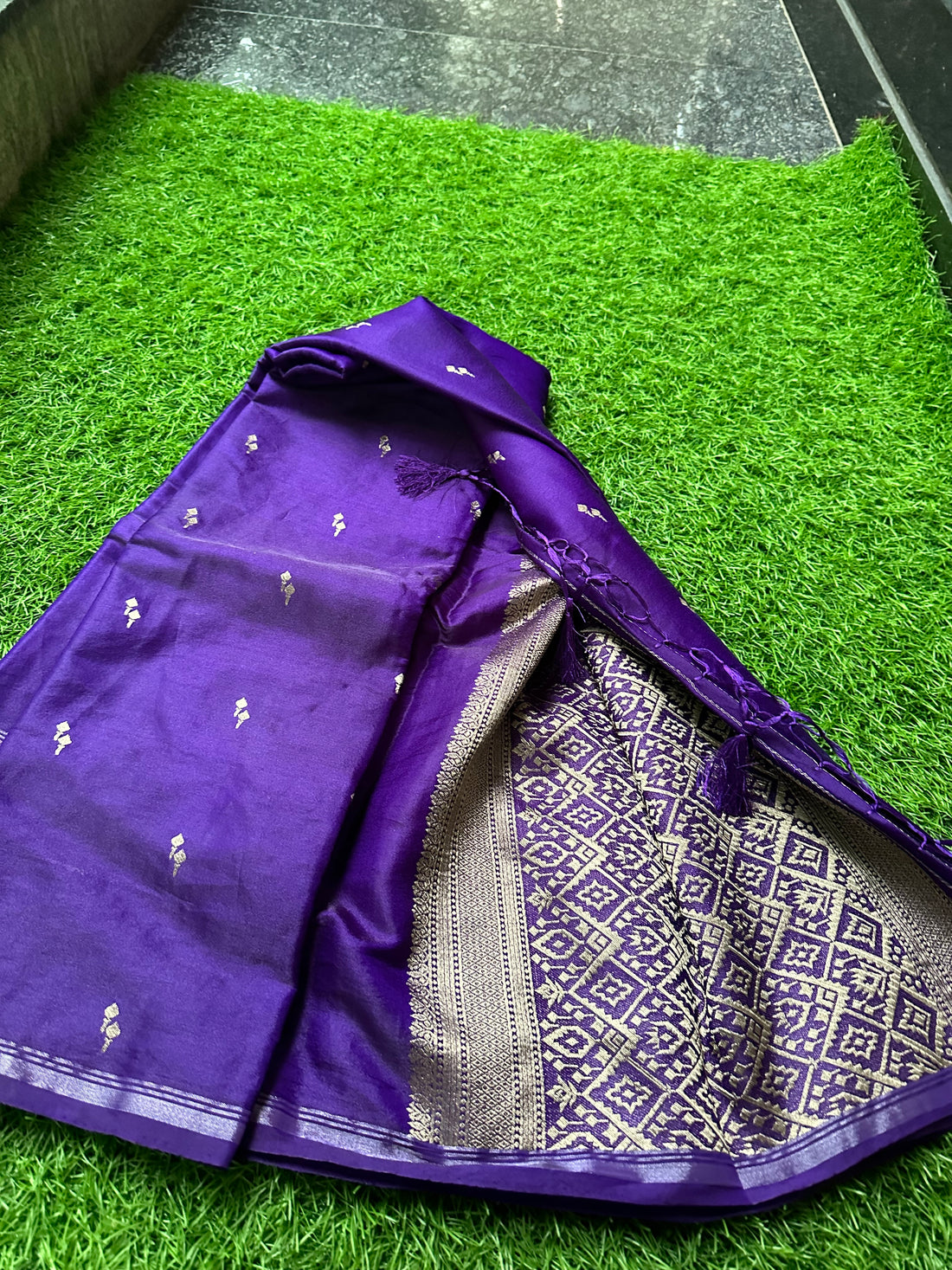 Semi silk sarees. Purple colour with butta blouse