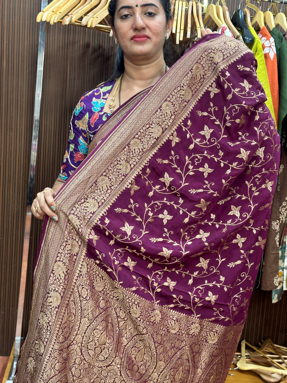 Dark wine jaal pure crepe Banaras silk sarees