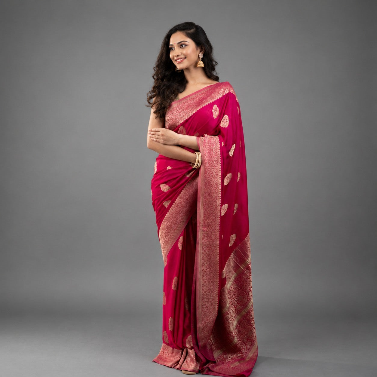 Rani pink big butta 107 designer soft crepe silk