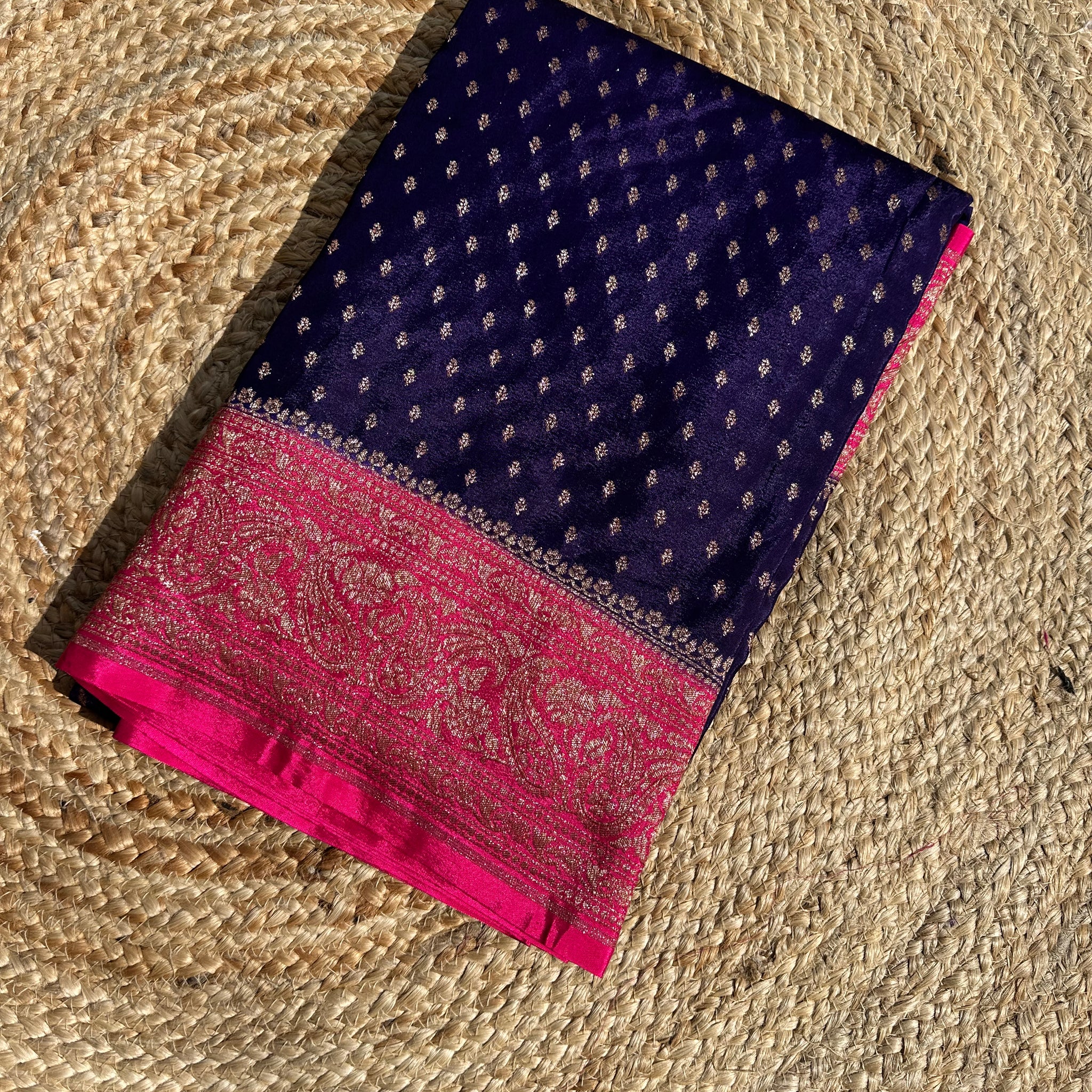 Purple and pink pure crepe Banaras sarees