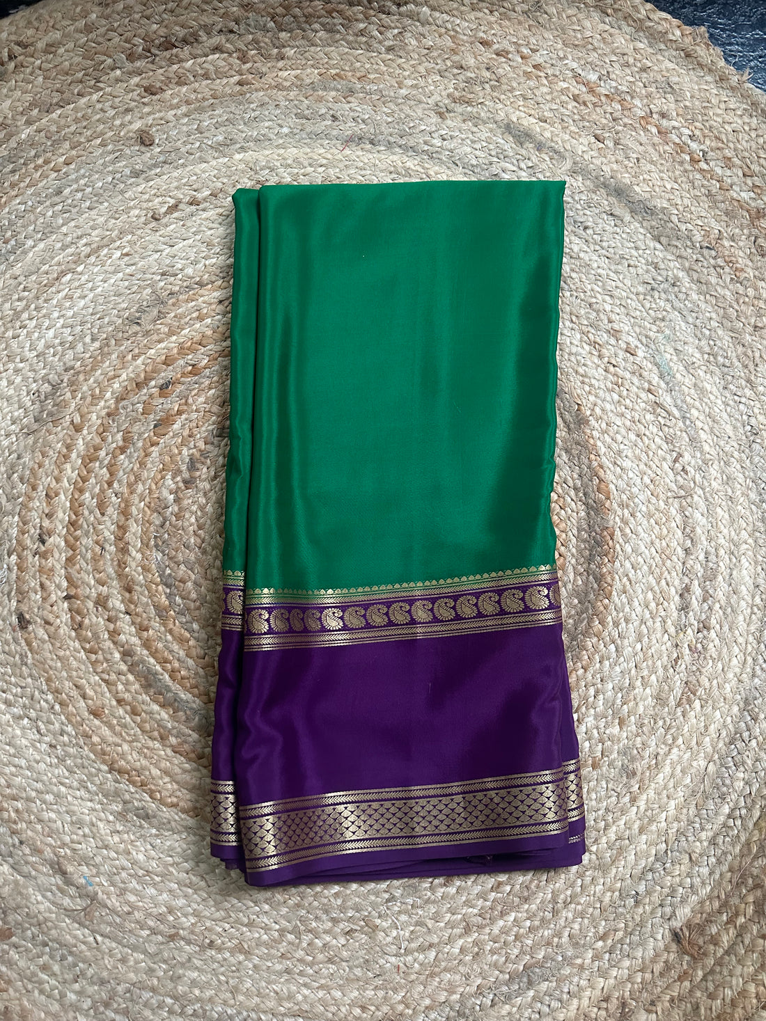 Green and mejentha pure crepe Mysore Silk sarees. 120 gsm.