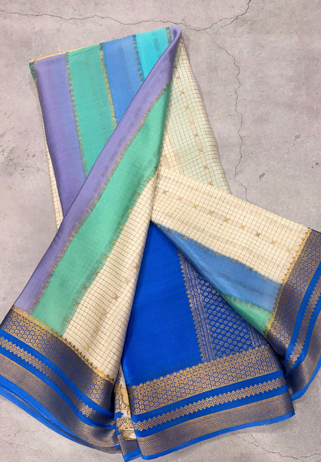 Rankart stripes n checks pure Mysore silk crepe saree