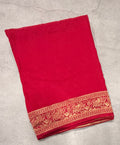 Rani pink Kanchi border plain modal silk saree