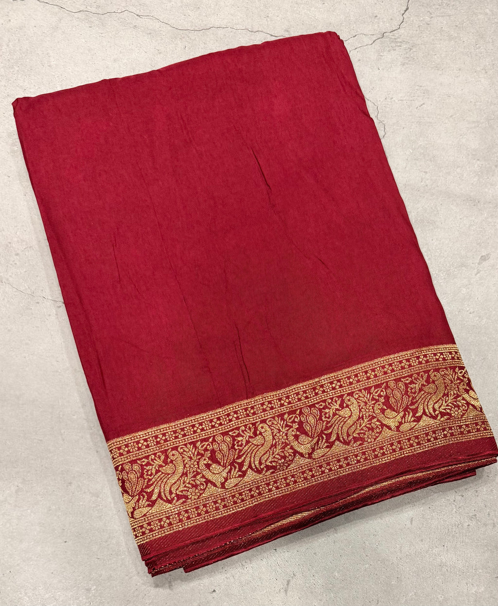 Maroon Kanchi border plain modal silk saree