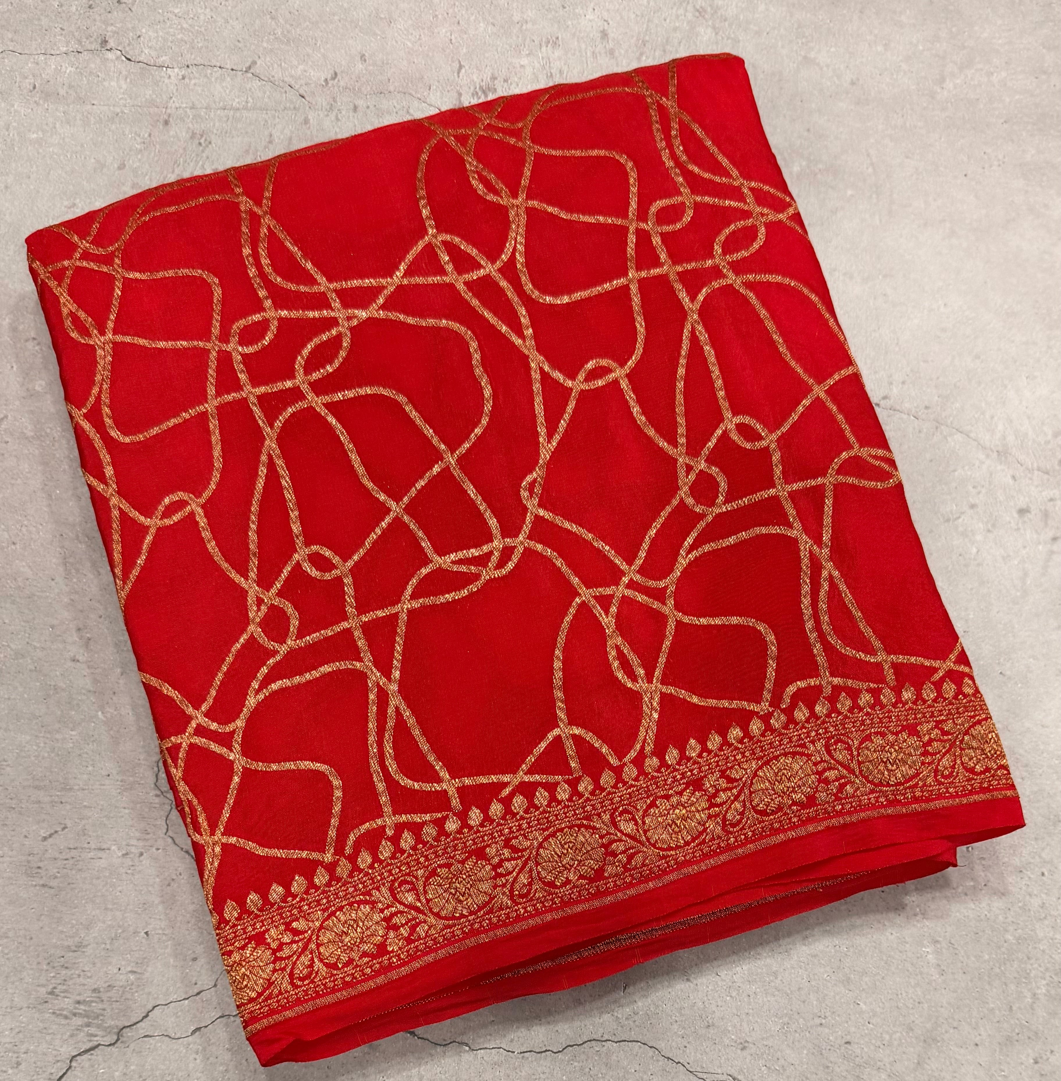 Red abstract pure benarasi crepe silk saree