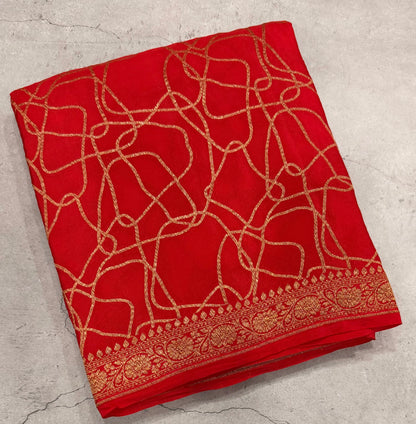 Red abstract pure benarasi crepe silk saree