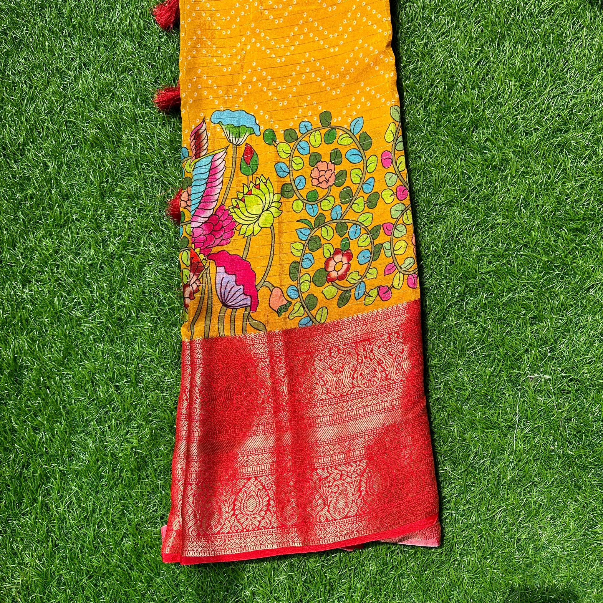 Yellow and red digital kalamkari prints