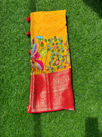 Yellow and red digital kalamkari prints