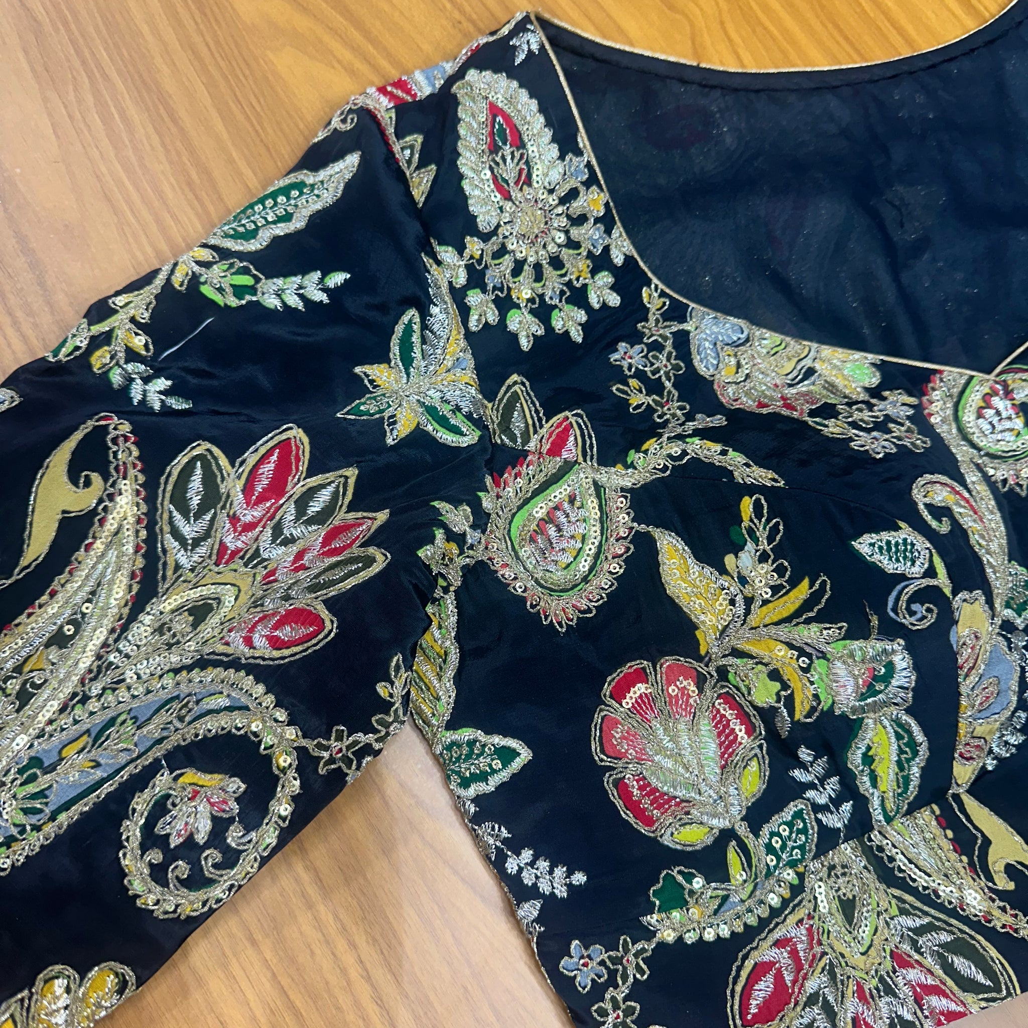 Black pure crepe kalamkari sequence blouse XL size
