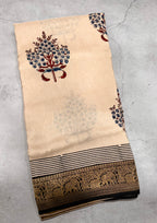 Half white and black pure Ajrak dola sarees
