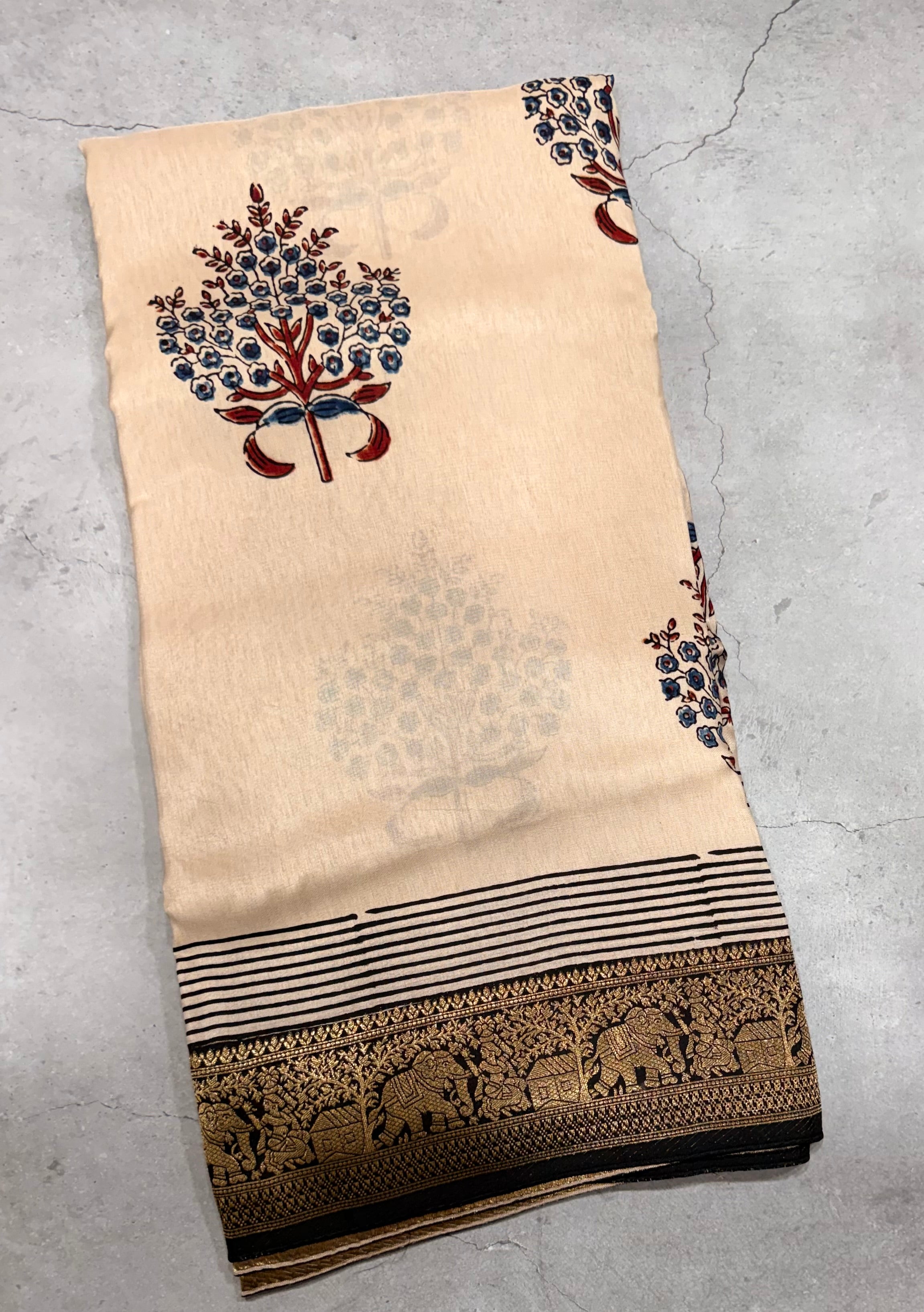 Half white and black pure Ajrak dola sarees