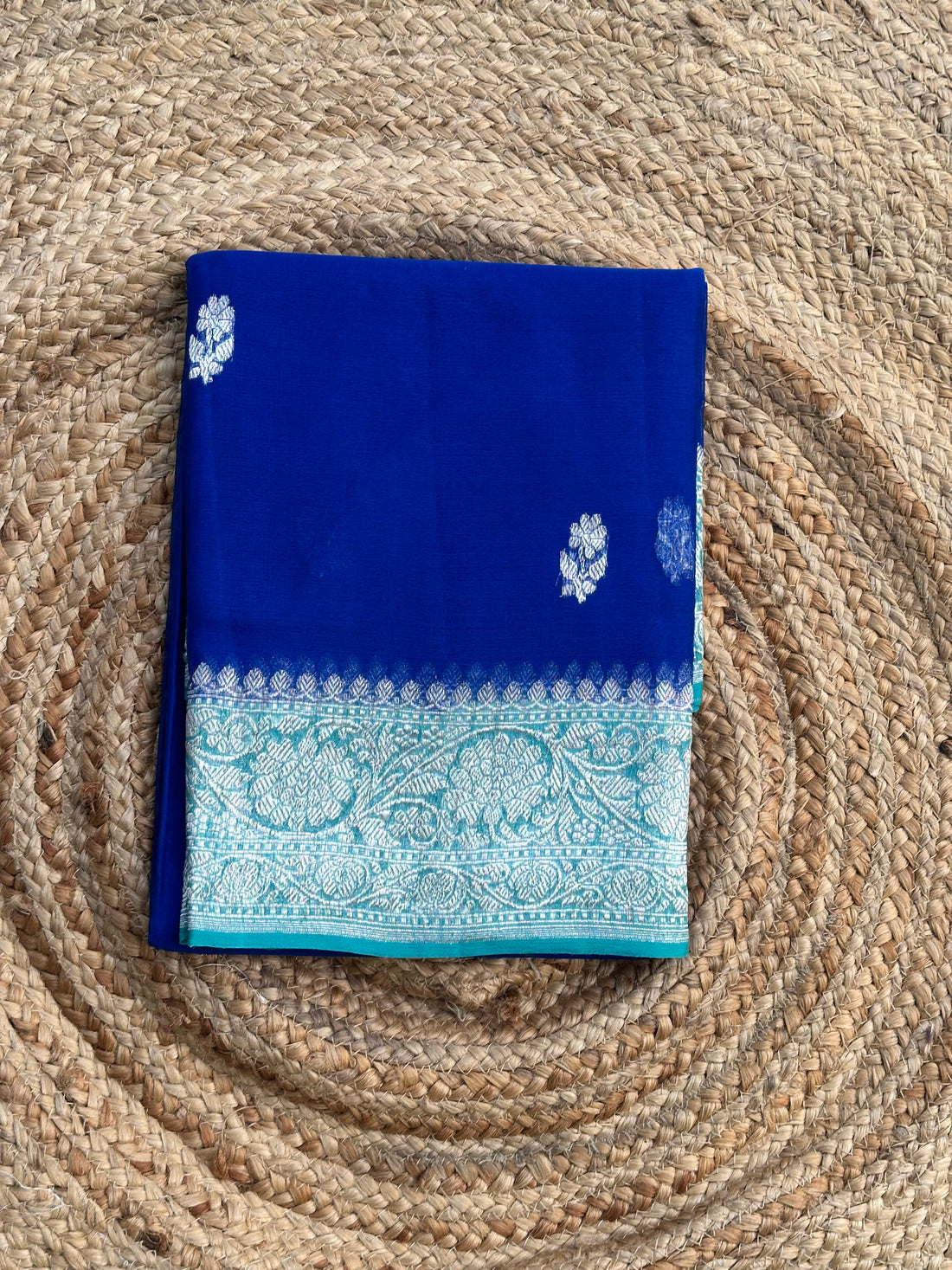 Royal blue and sky blue pure khaddi chiffon sarees