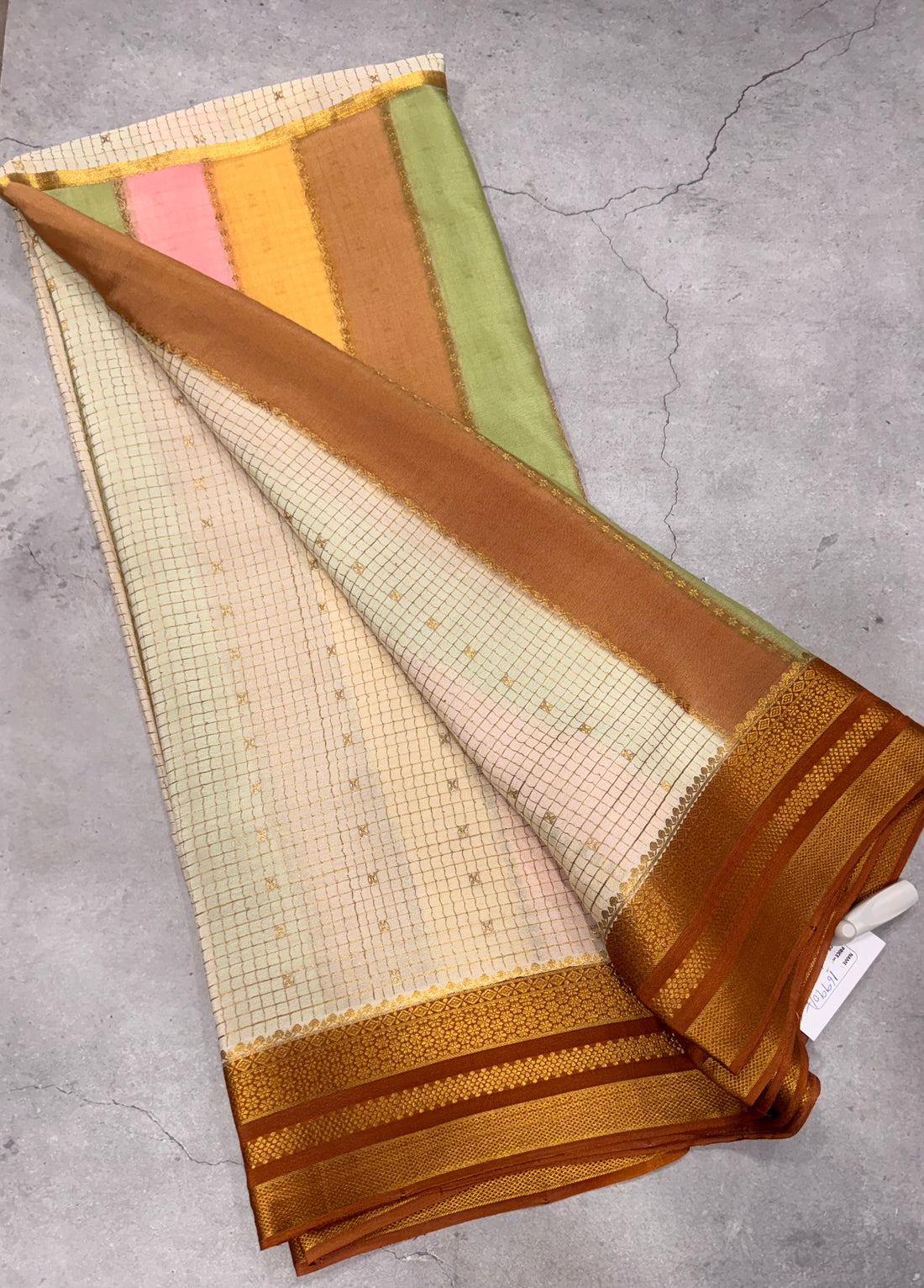 Rankart stripes n checks pure Mysore silk crepe saree