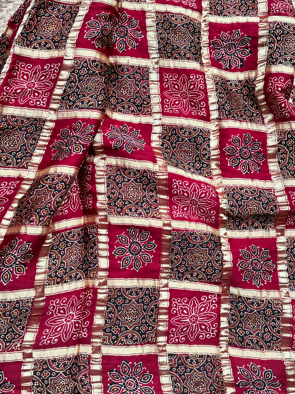 Pure Ajrak block prints modal silk sarees