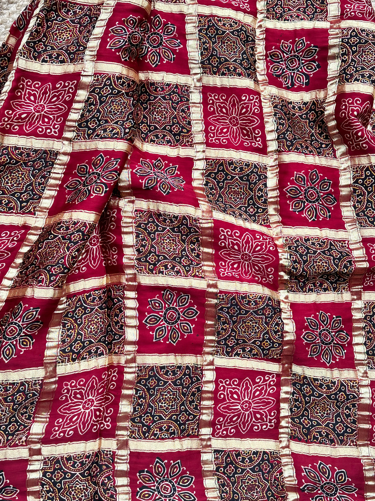 Pure Ajrak block prints modal silk sarees