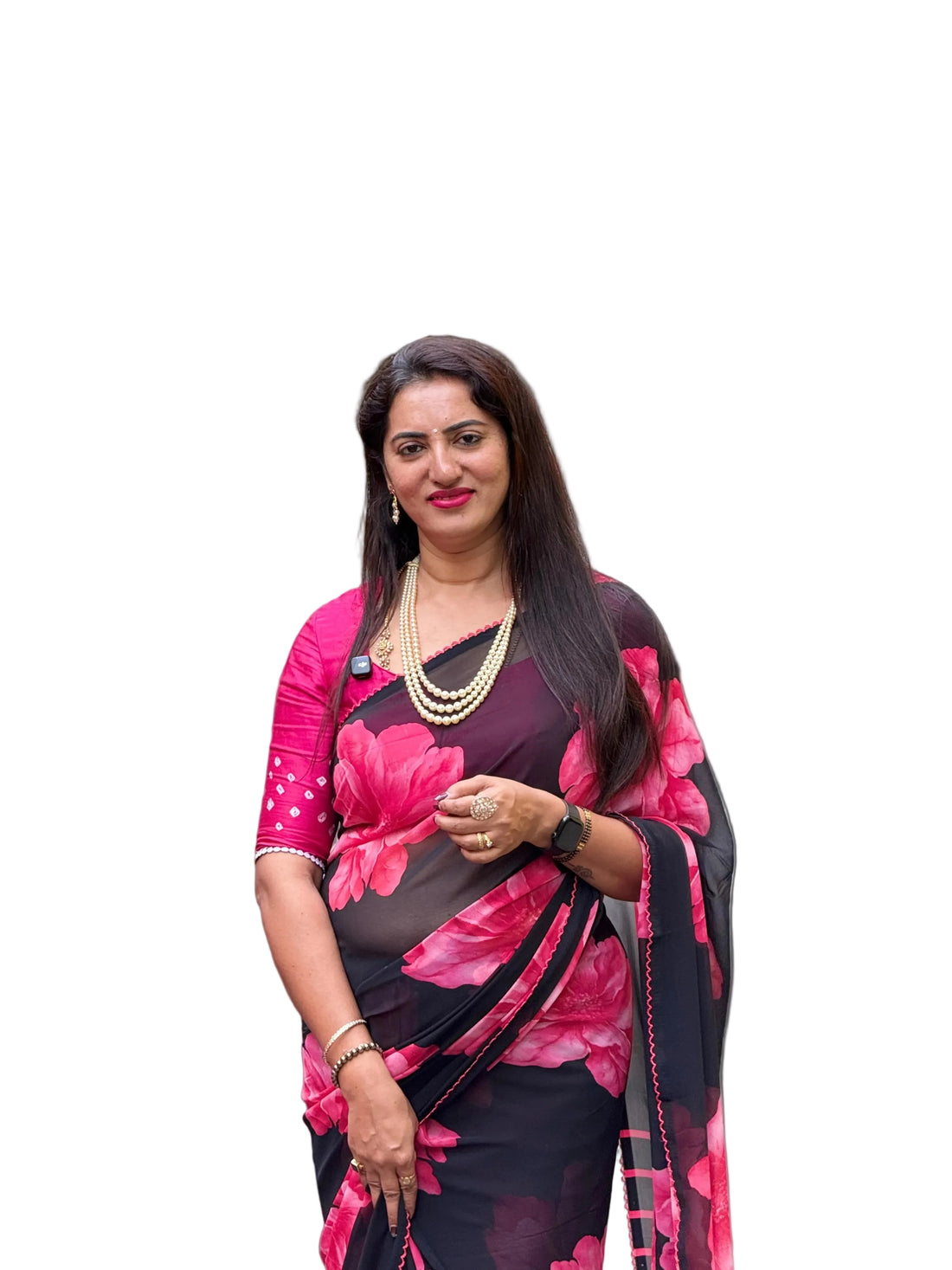 Black n floral chiffon party wear saree