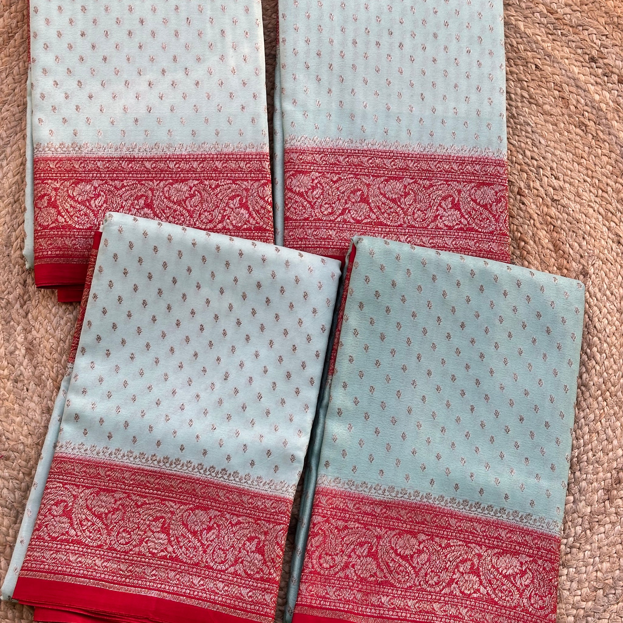 Sea green with red pure crepe chiffon Banarasi sarees