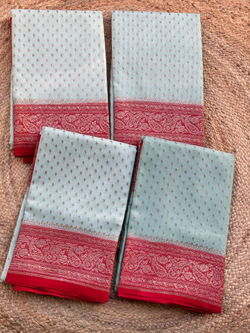 Sea green with red pure crepe chiffon Banarasi sarees
