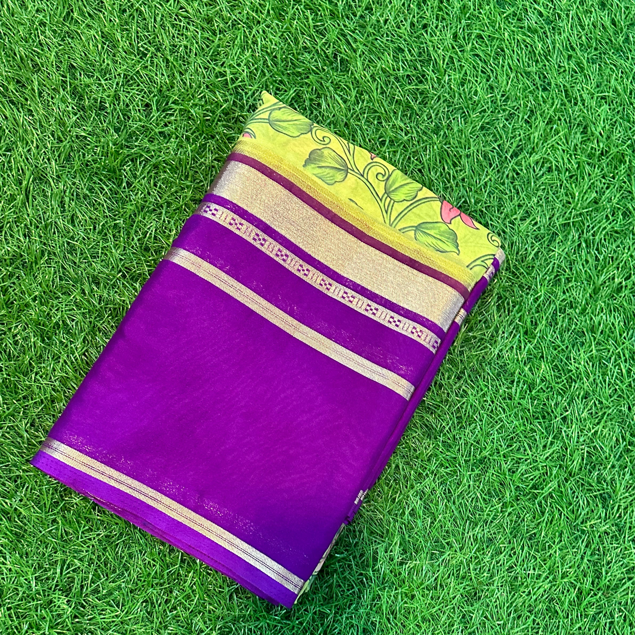 Purple green digital semi Mysore Silk.