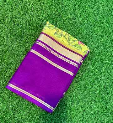 Purple green digital semi Mysore Silk.