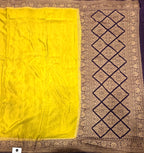 Neon yellow n navy blue partly pallu pure benarasi crepe silk saree