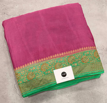 Pastel pink n light green partly pallu pure benarasi crepe silk saree