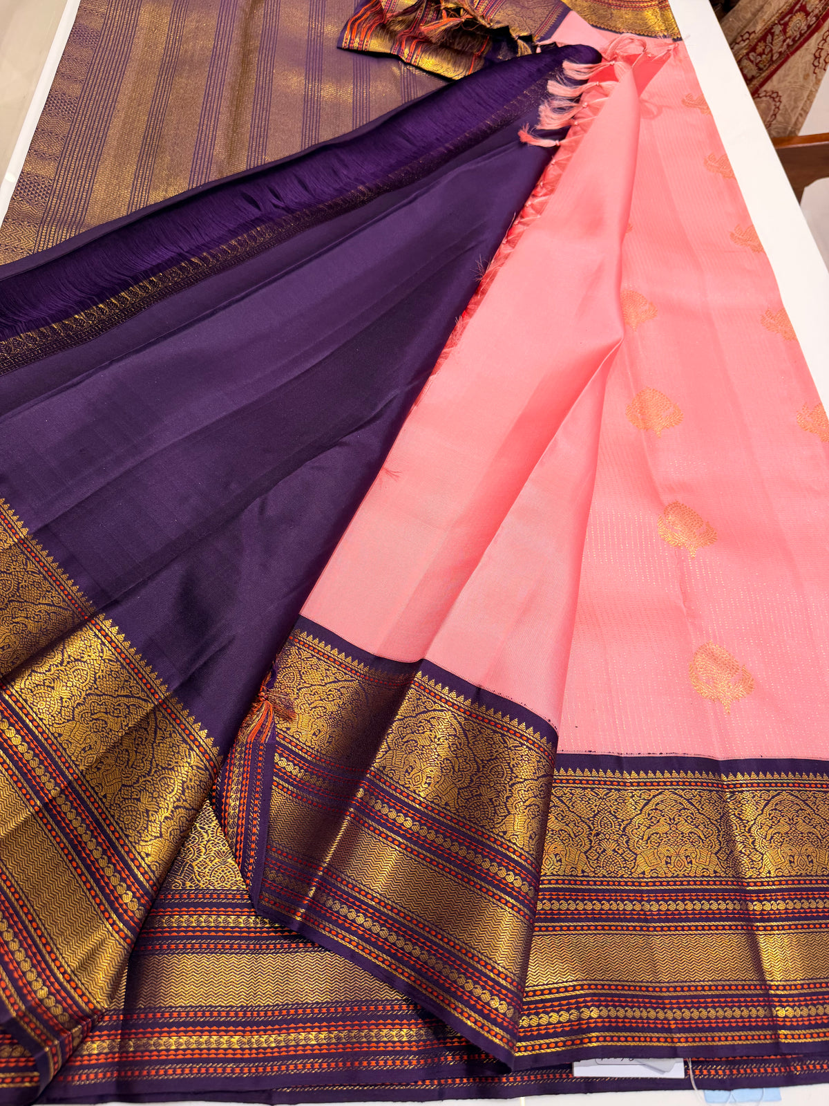 Pastel pink with wine pure  Kanjeevaram saree