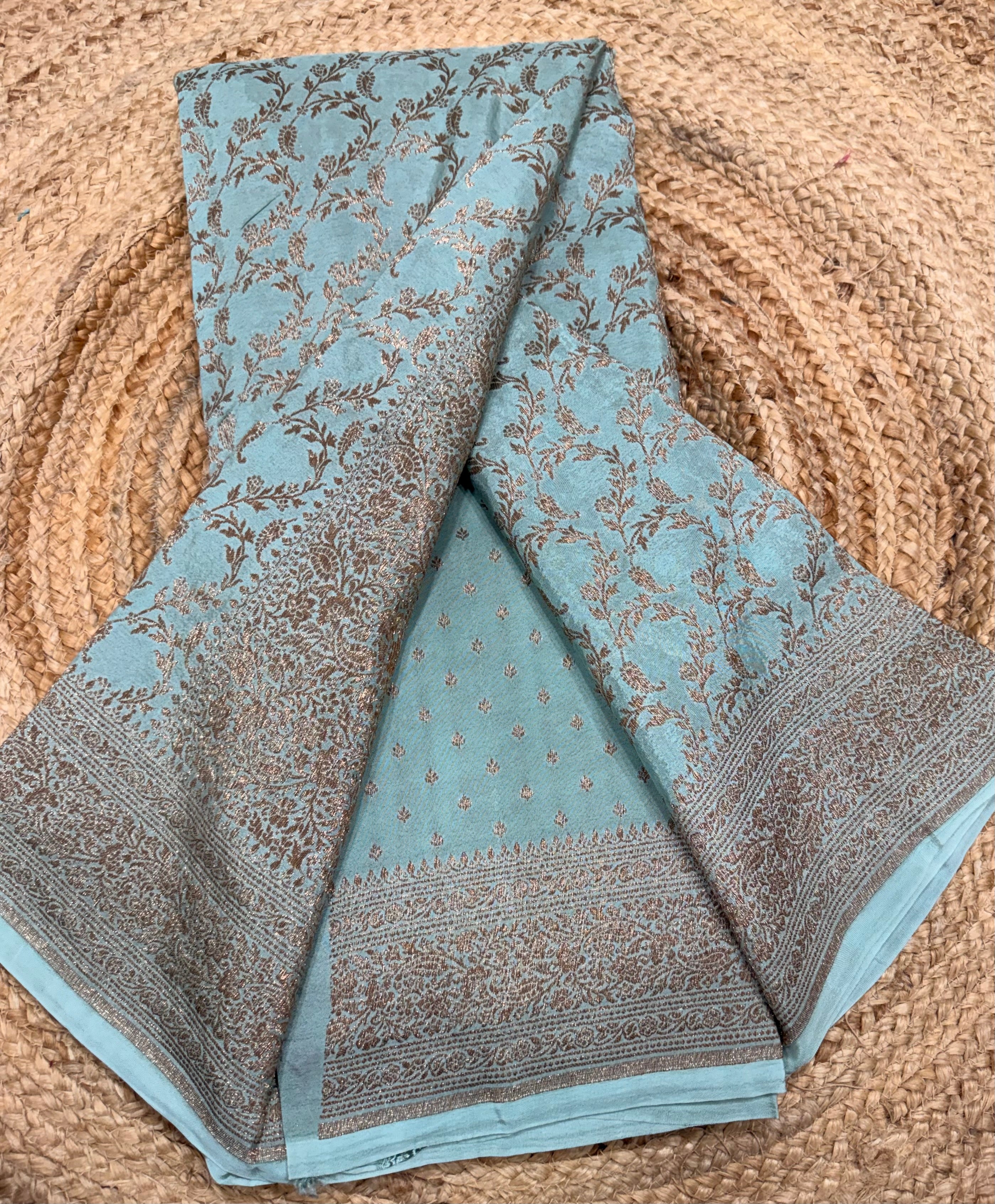 Sea green pure Banarasi crepe saree