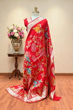 Red Meena work Tussar saree paithani border saree