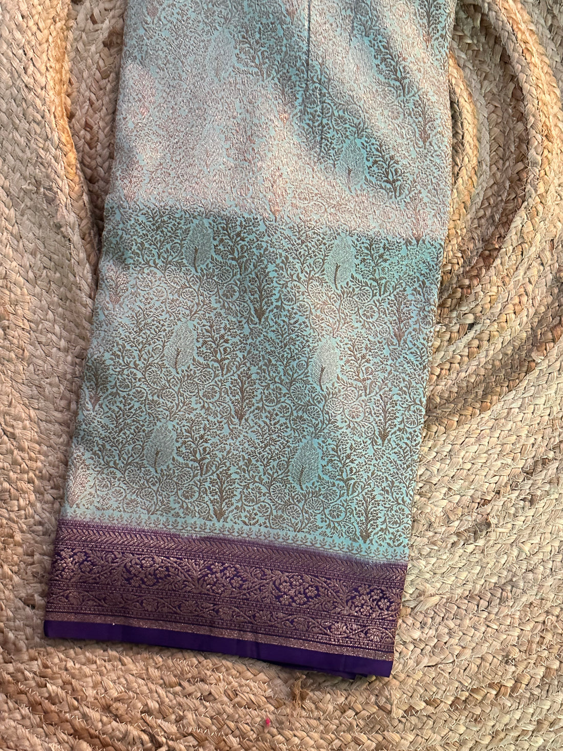 Sea green with purple crepe Brocade Banaras sarees