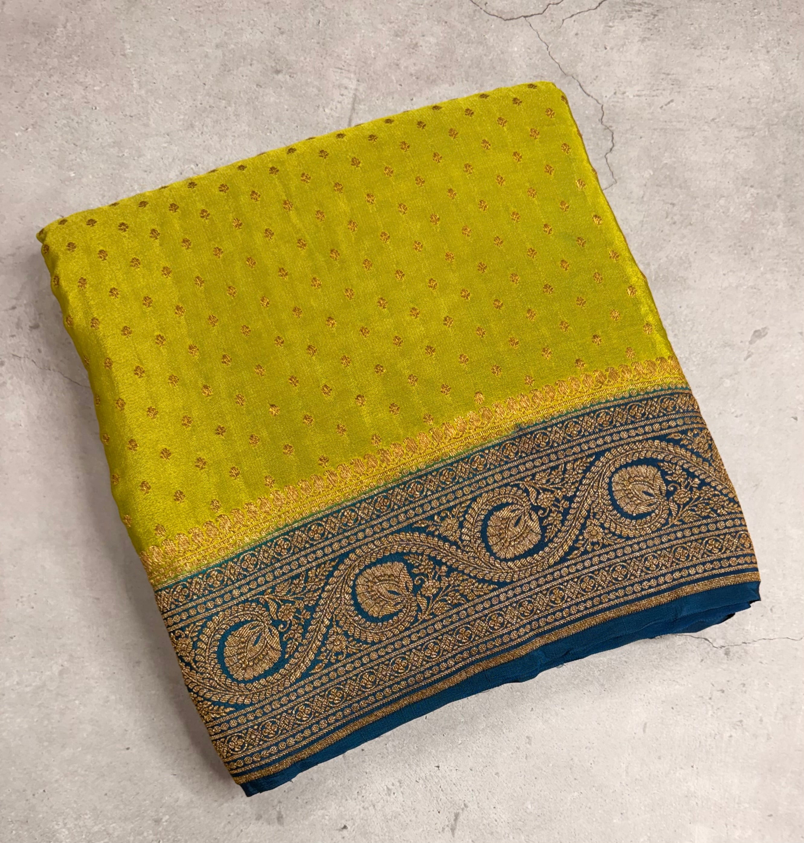 Parrot green n rama green pure benarasi crepe silk saree