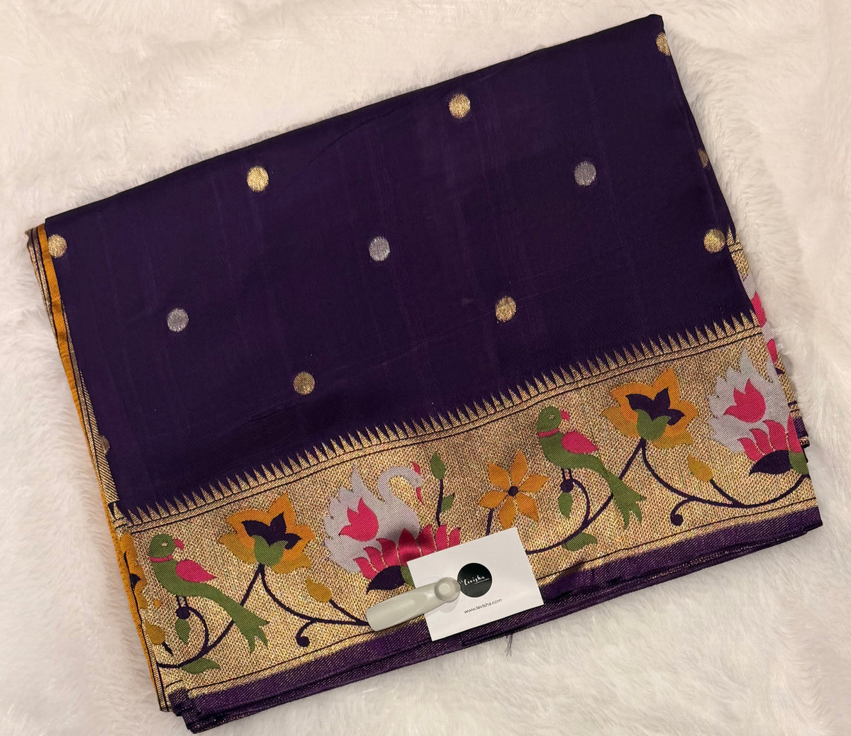 Purple pure paithani swan & peacock border saree