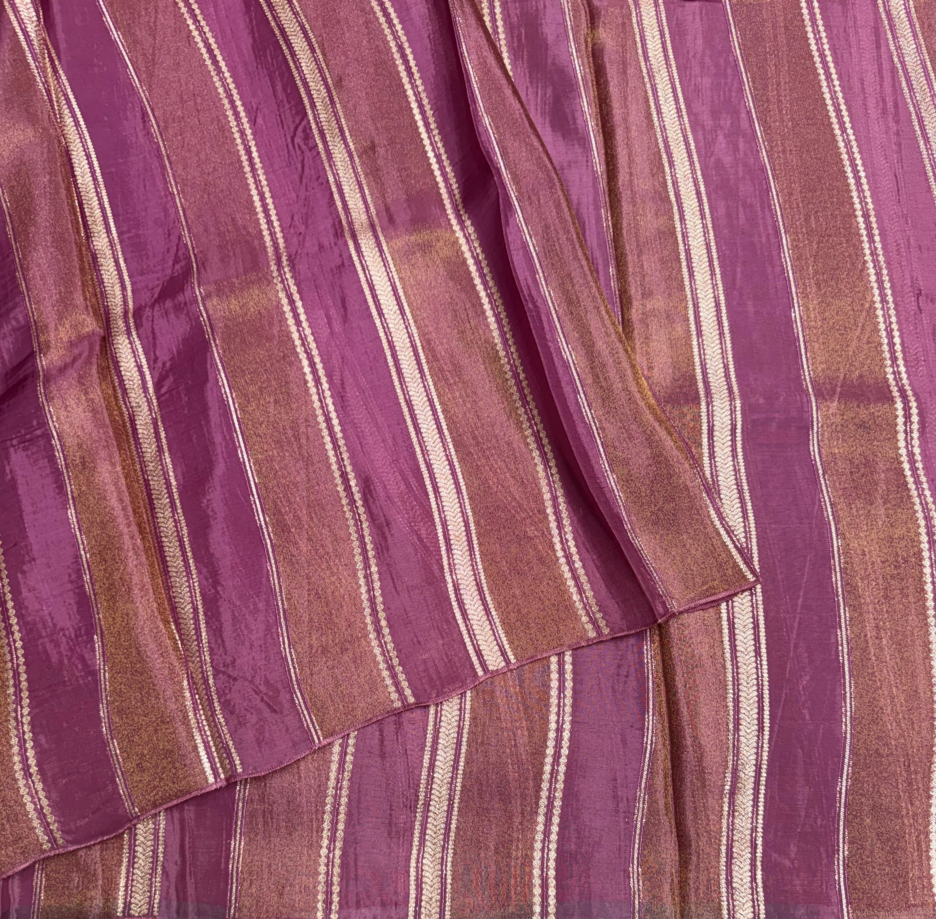 Light purple stripes chinnon crepe 107 saree