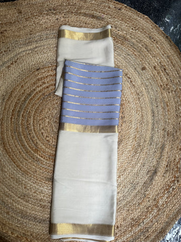 Light Lavender with half white pure crepe Mysore Silk sarees centre lined design