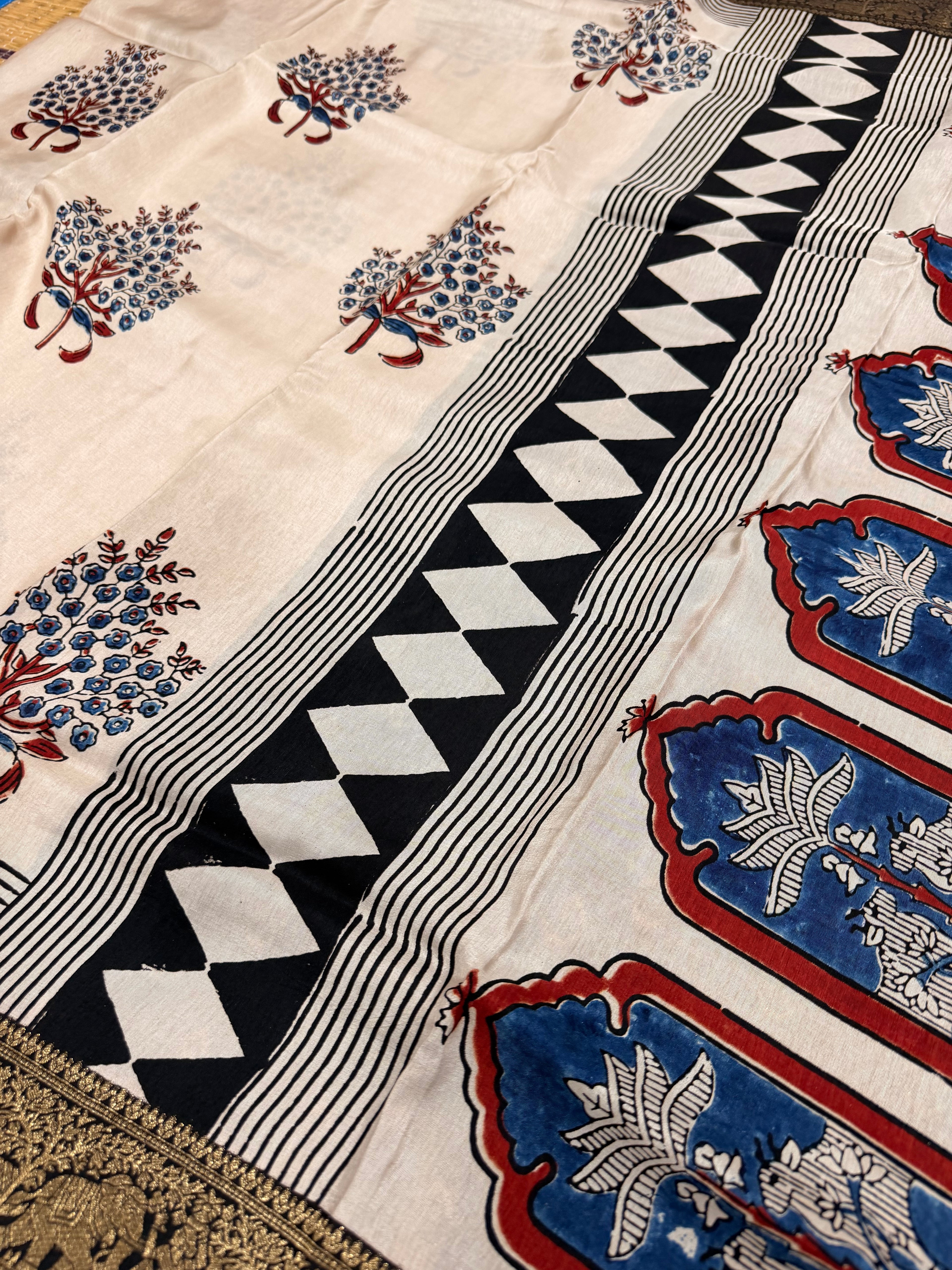 Half white and black pure Ajrak dola sarees