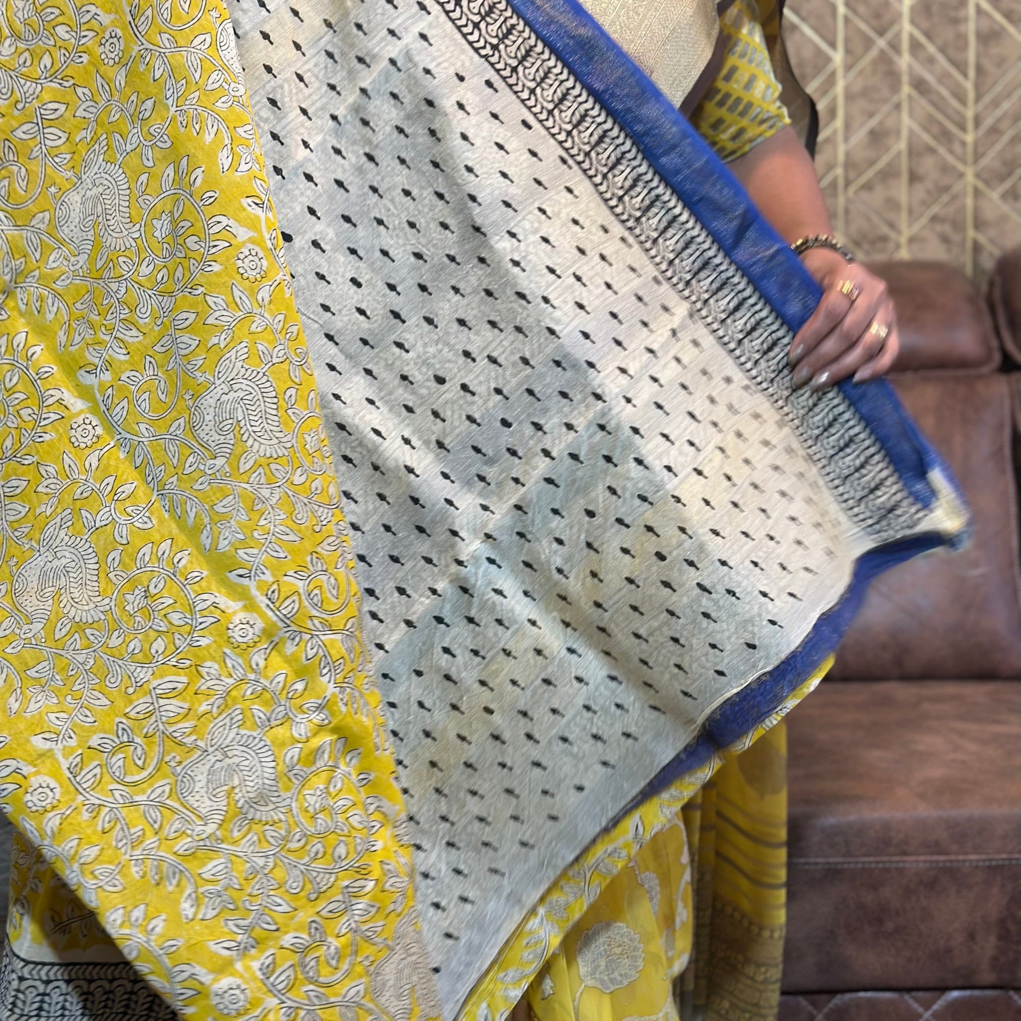 Mustard coloured Mahehwari silk