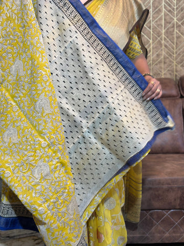 Mustard coloured Mahehwari silk