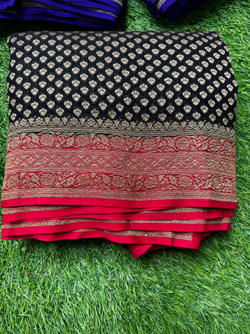 Pure khaddi georgette, black with red combo.