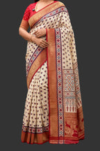 White small butta Kanchi border pure Ajrak dola sarees