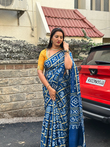 Peacock blue pure gajji silk sarees with silk mark certified