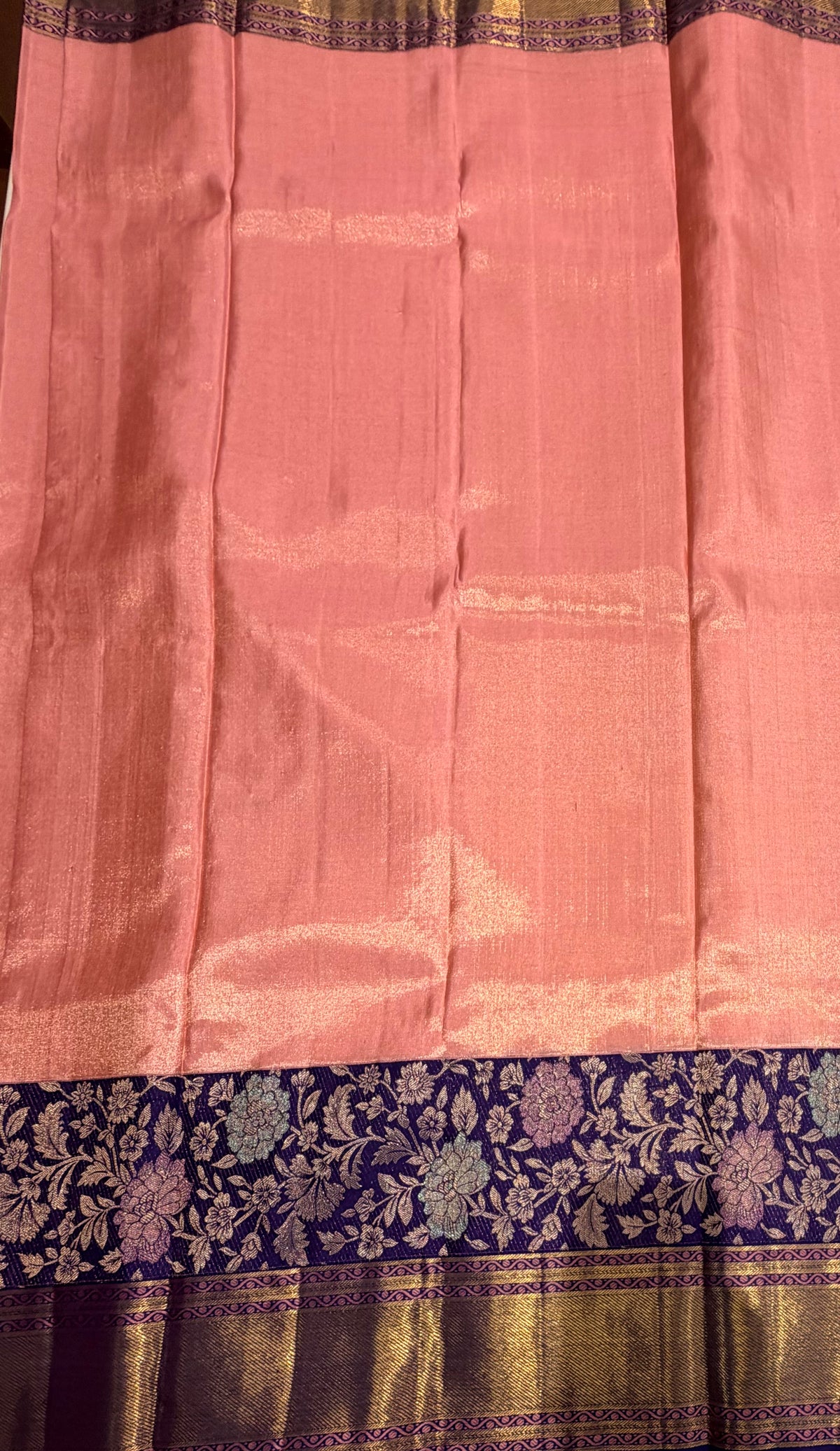 Pastel pink with purple pure tissue Kanjeevaram saree
