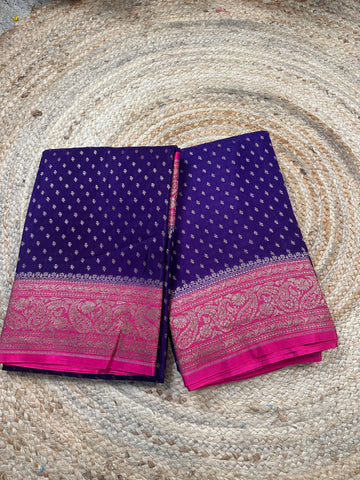 Deep blue and pink crepe chiffon with brocade blouse.