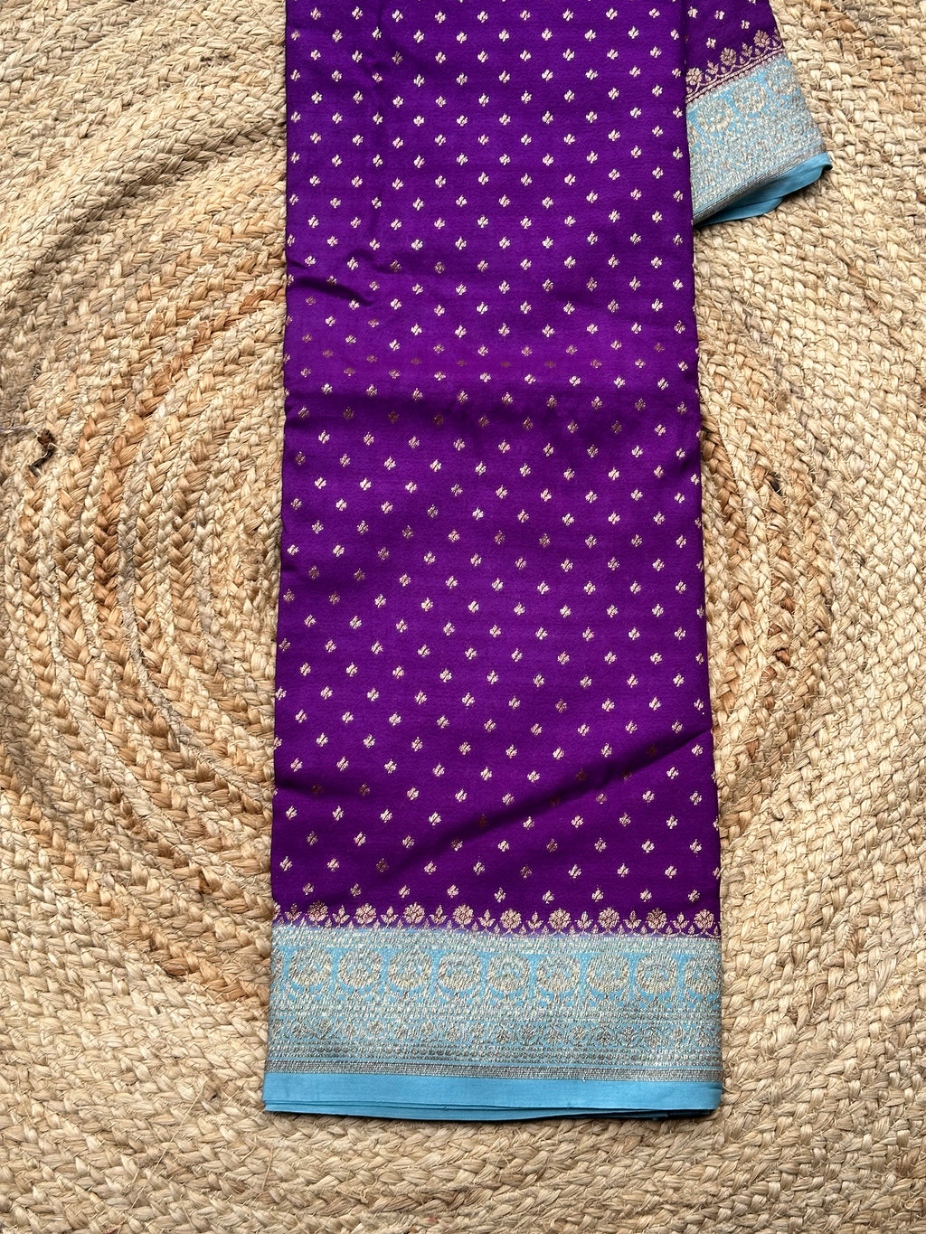 Purple and sea blue crepe chiffon Banarasi sarees