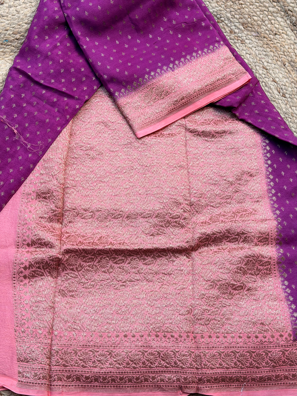 Banaras Pure crepe chiffon pink and peach