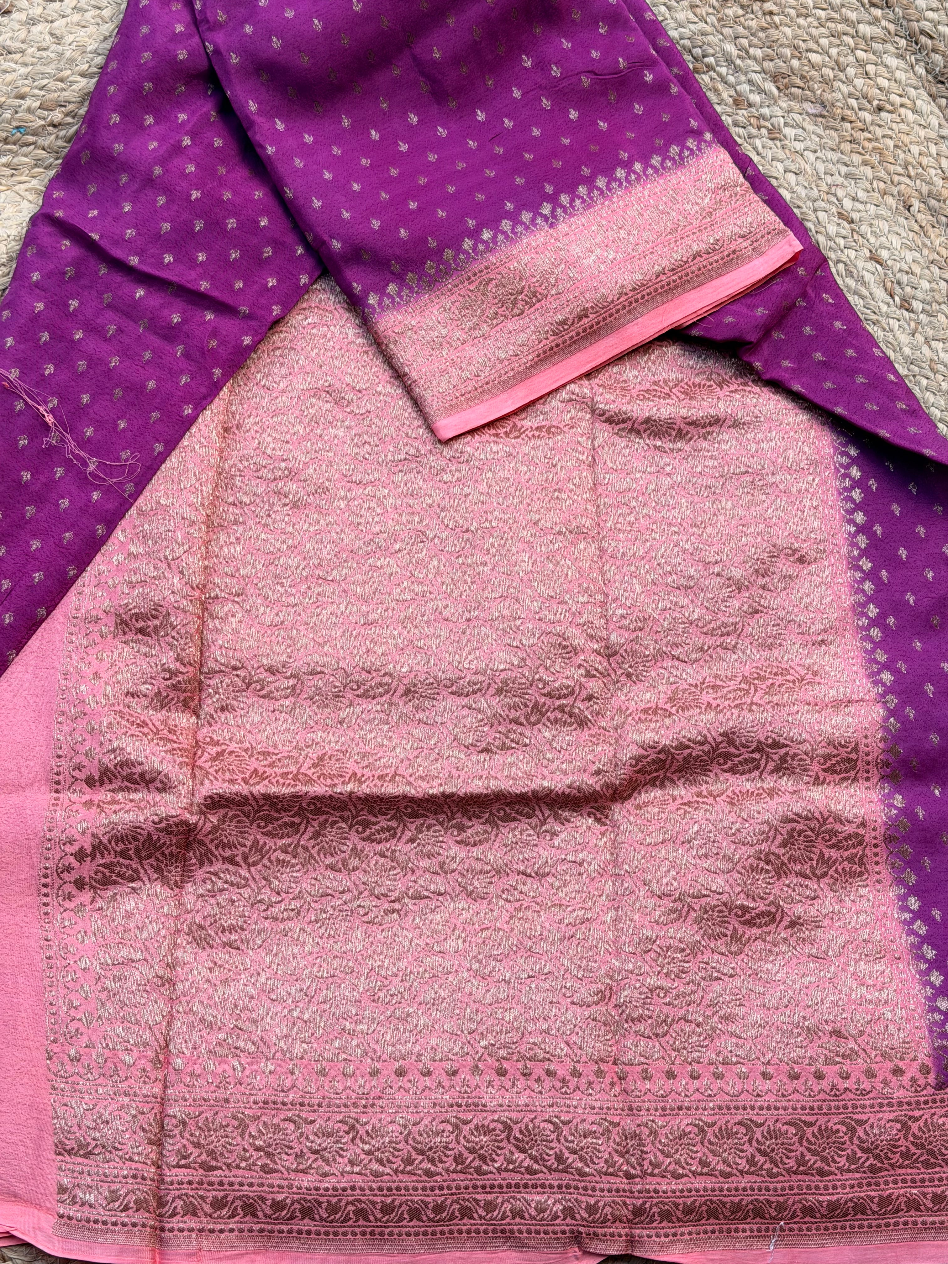 Banaras Pure crepe chiffon pink and peach
