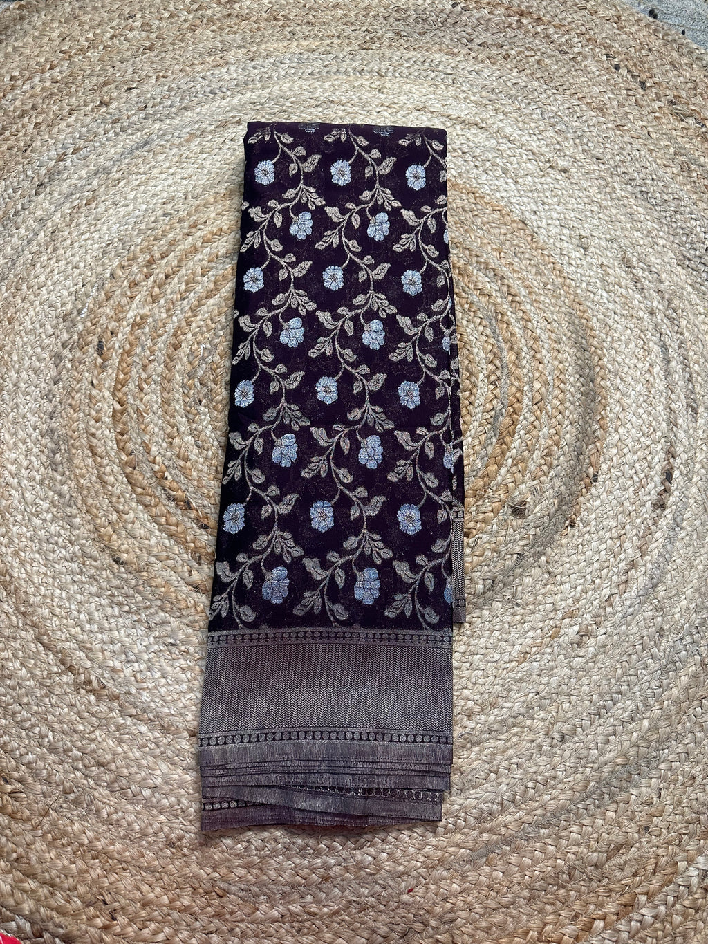 Coffee brown designer georgette jaal pattern saree.