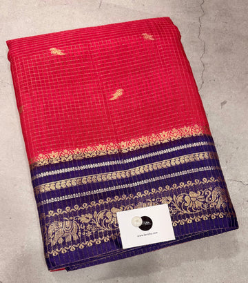 Rani pink contrast border checks Dola crepe saree