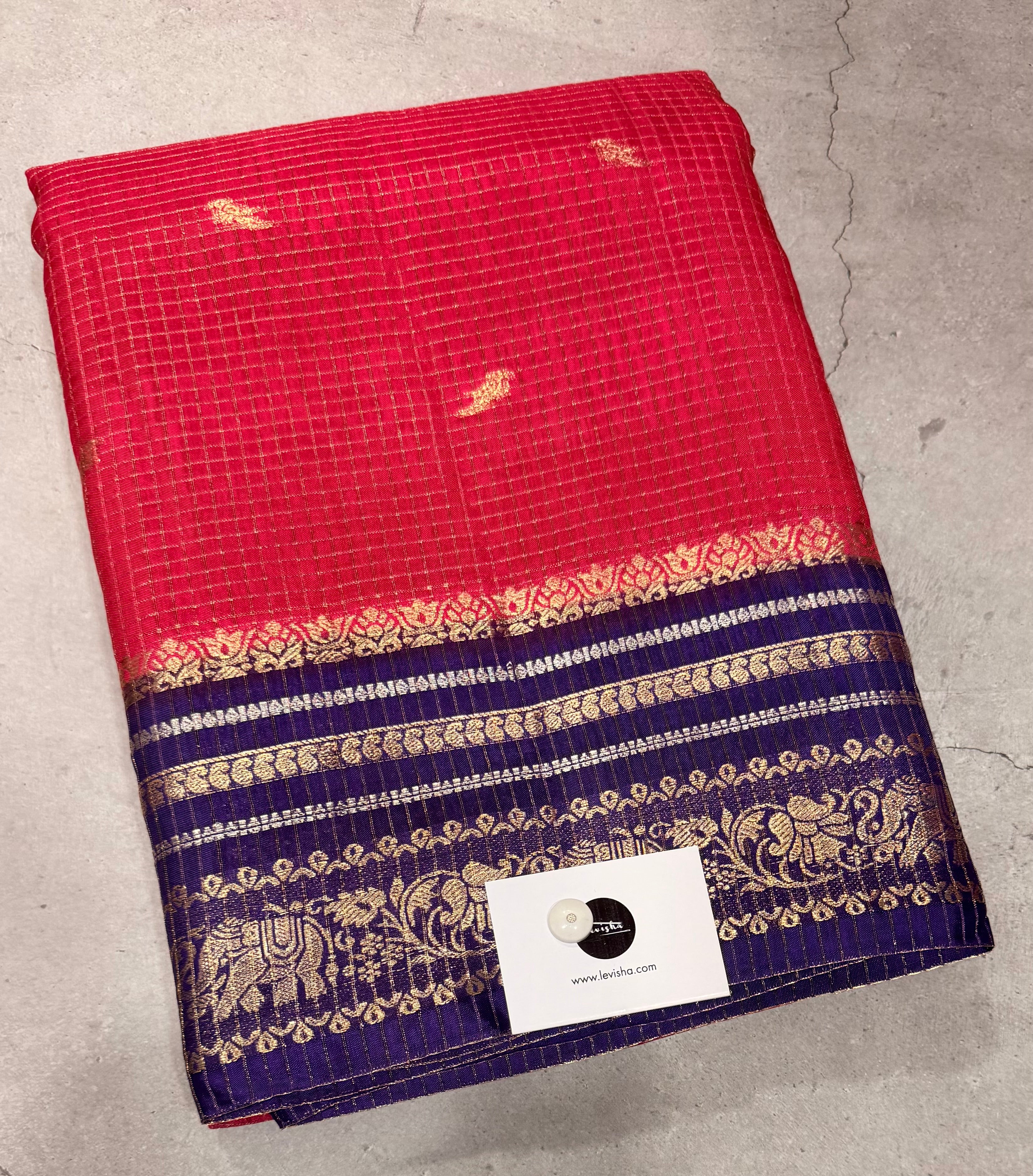 Rani pink contrast border checks Dola crepe saree