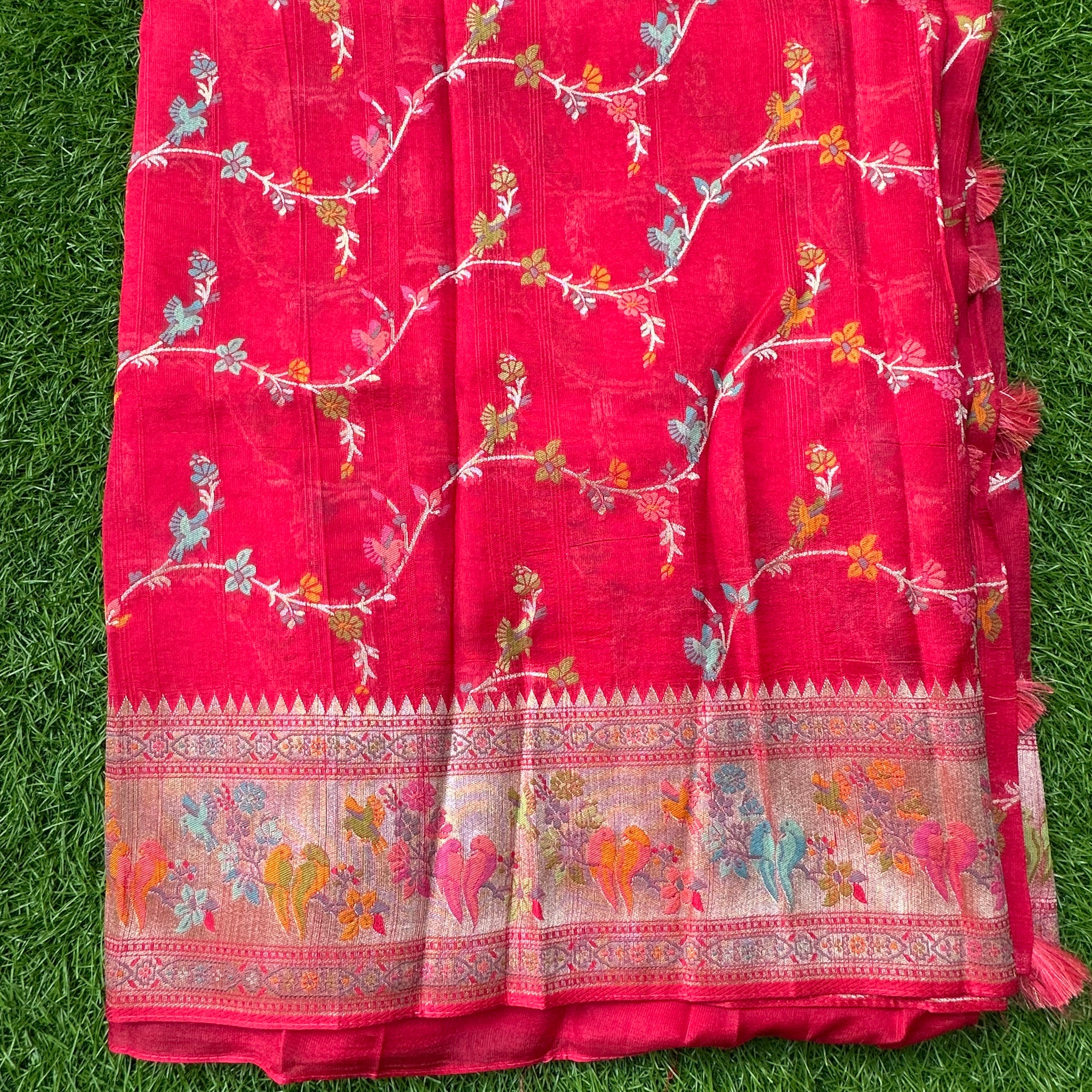 Pink tusser with Paithani border.